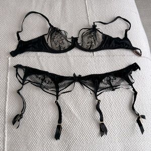 Black Agent Provocateur Lingerie Set: Bra (32D) & Garter Belt (S)